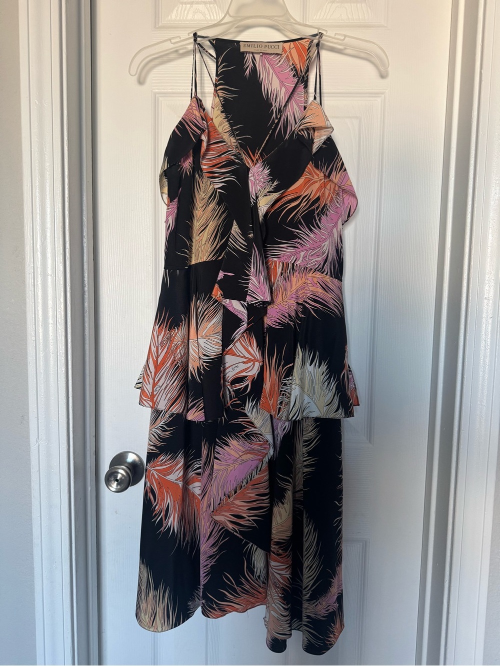 Emilio Pucci 100% Silk Tropical Ruffle Maxi Dress IT 38 US 4